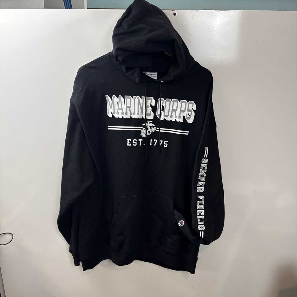 NEW Marine Corps Hoodie Mens XXL Black Champion Pullover Sweater Semper Fidelis